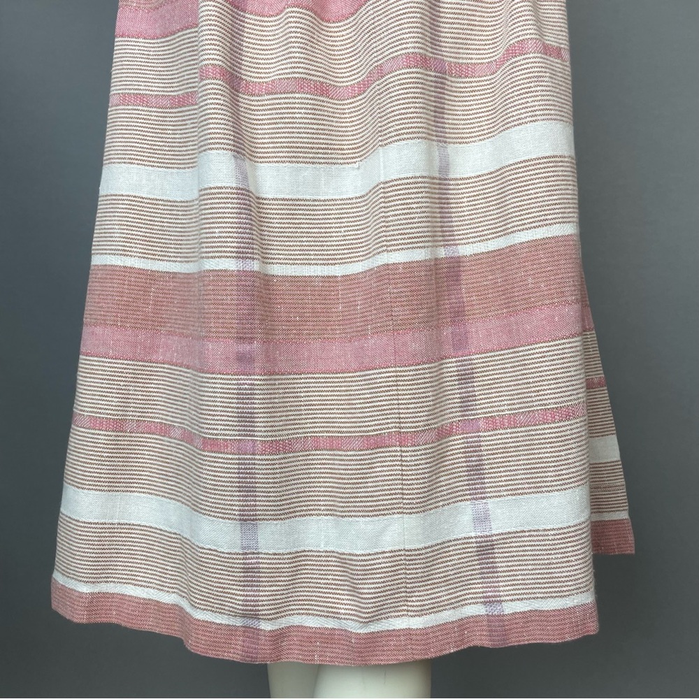 Vintage 80s Skirt Midi Stripes Pockets A-Line Pink White Retro Darts Gathered - Picture 10 of 16